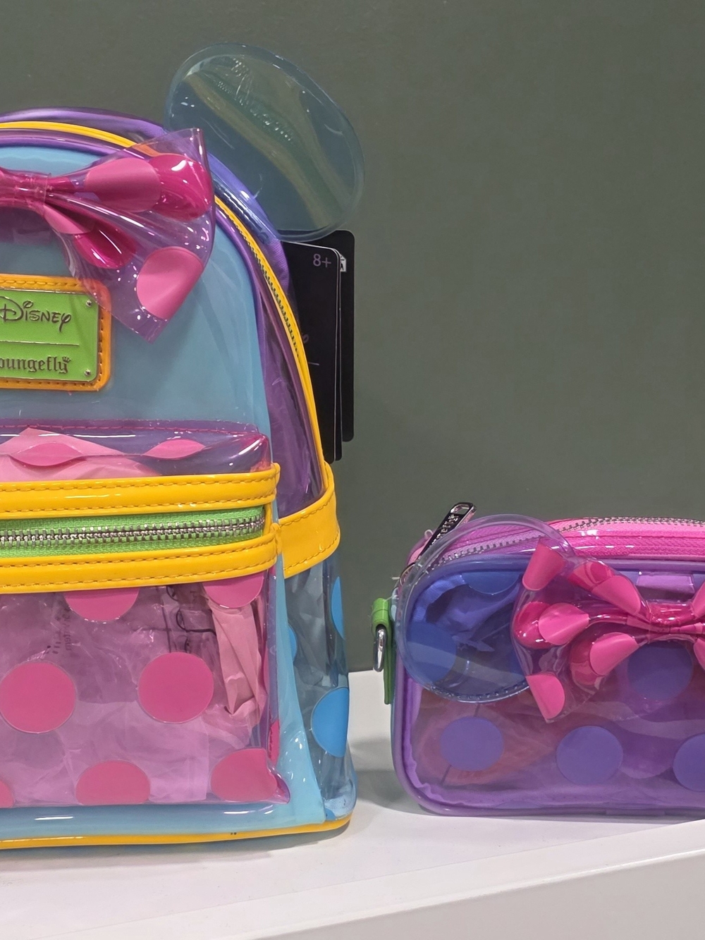Loungefly Minnie Polka Dot Colorblock Mini Backpack and Crossbody purse NEW